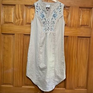 Knox Rose Linen Blend Taupe Embroidered Dress XS